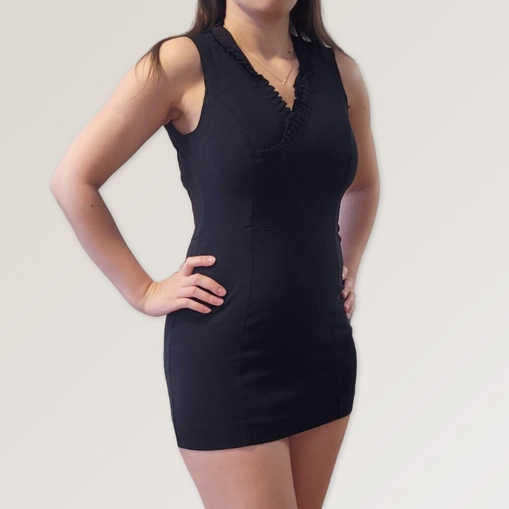 Black Party Christmas Mini Dress Cocktail Wavy V-neck Classic Dress Size S